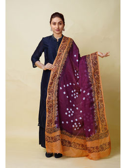 Unnati Silks - Dark Purple Pure Bandhani Block Printed Kota Dupatta-UDS5891