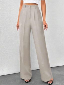 BROADSTAR - Women High-Rise Stretchable Beige Korean Regular Fit Trouser