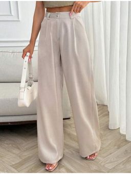 BROADSTAR - Women High-Rise Stretchable Beige Regular Fit Korean Trouser