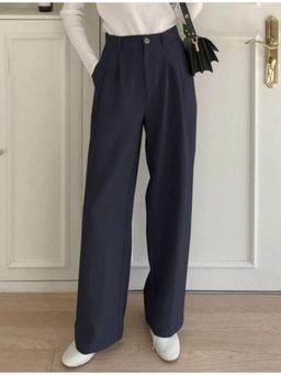 BROADSTAR - Women High-Rise Stretchable Navy Blue Regular Fit Korean Trouser