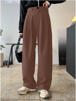 BROADSTAR - Women High-Rise Stretchable Brown Straight Fit Korean Trouser