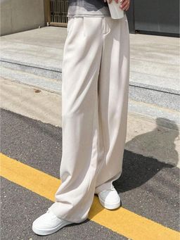 BROADSTAR - Women High-Rise Stretchable Light Beige Straight Fit Korean Trouser