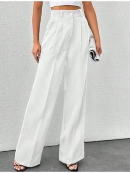 BROADSTAR - Women High-Rise Stretchable White Straight Fit Korean Trouser