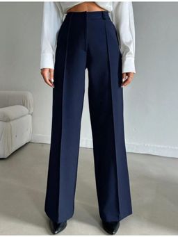 BROADSTAR - Women High-Rise Stretchable Navy Blue Straight Fit Korean Trouser