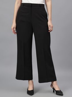 Cantabil - Black Solid Regular Fit High Waist Formal Trouser