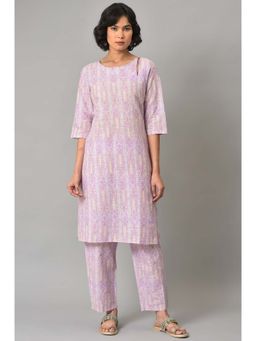 W - Purple Textured Kurta-Slim Pant (Set of 2)