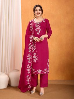 Ekta Textiles - Women Pink Silk Blend Round Neck Kurta with Pant and Dupatta