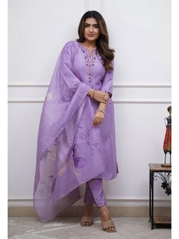 Ekta Textiles - Women Lavender Rayon Slub V-Neck Kurta with Pant and Dupatta
