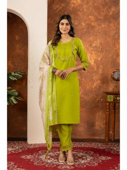 Ekta Textiles - Women Green Viscose Round Neck Kurta with Pant and Dupatta