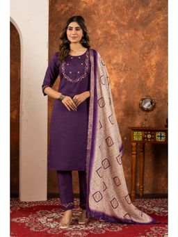 Ekta Textiles - Women Wine Viscose Round Neck Kurta with Pant and Dupatta