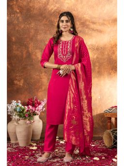 Ekta Textiles - Women Pink Viscose Round Neck Kurta with Pant and Dupatta