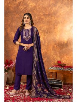 Ekta Textiles - Women Purple Viscose Round Neck Kurta with Pant and Dupatta