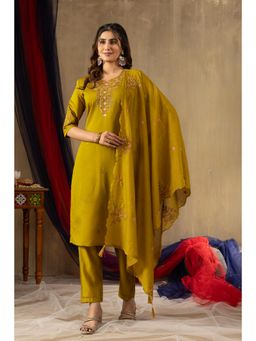 Ekta Textiles - Women Mustard Viscose Round Neck Kurta with Pant and Dupatta