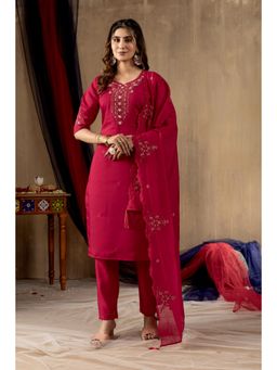 Ekta Textiles - Women Pink Viscose Round Neck Kurta with Pant and Dupatta