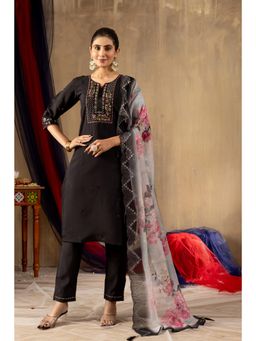 Ekta Textiles - Women Black Viscose Round Neck Kurta with Pant and Dupatta