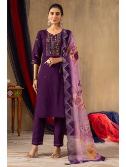 Ekta Textiles - Women Purple Viscose Round Neck Kurta with Pant and Dupatta