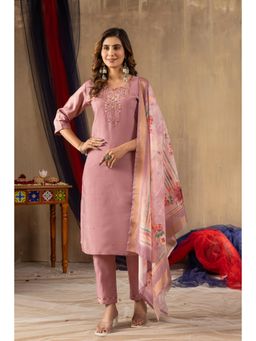 Ekta Textiles - Women Magenta Viscose Round Neck Kurta with Pant and Dupatta