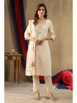 Ekta Textiles - Women Off White Viscose Round Neck Kurta with Pant and Dupatta