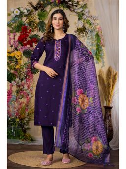 Ekta Textiles - Women Purple Viscose Round Neck Kurta with Pant and Dupatta