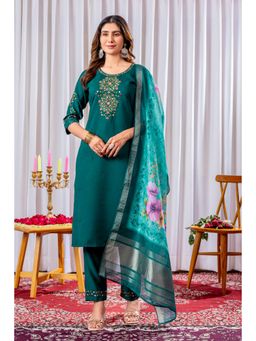 Ekta Textiles - Women Green Viscose Round Neck Kurta with Pant and Dupatta