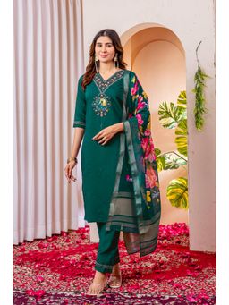 Ekta Textiles - Women Green Viscose V-Neck Kurta with Pant and Dupatta