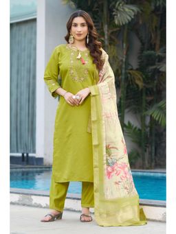 Ekta Textiles - Women Green Viscose Round Neck Kurta with Pant and Dupatta