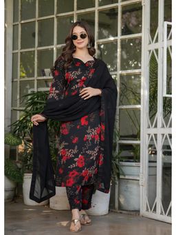 Ekta Textiles - Women Black Silk Blend Square Neck Kurta with Pant and Dupatta