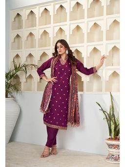 Ekta Textiles - Women Purple Chanderi Silk V-Neck Kurta with Pant and Dupatta