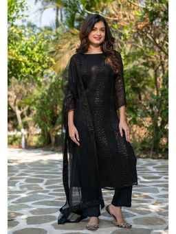 Ekta Textiles - Women Black Georgette Round Neck Kurta with Pant and Dupatta
