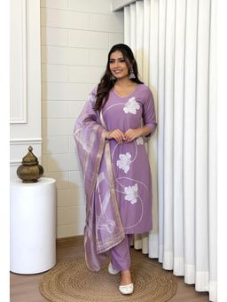Ekta Textiles - Women Lavender Rayon Round Neck Kurta with Pant and Dupatta