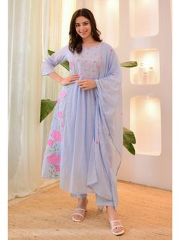 Ekta Textiles - Women Lavender Cotton Round Neck Kurta with Pant and Dupatta