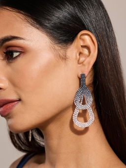Pipa Bella by Nykaa Fashion - Silver and Grey Diamante Embellished Ombre Drop Earrings