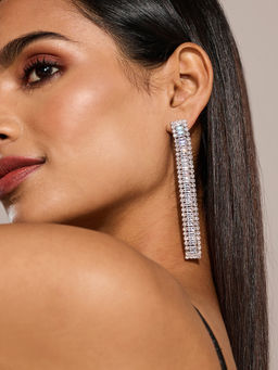 Pipa Bella by Nykaa Fashion - Silver Diamante Embellished Drop Earrings
