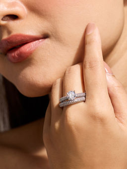 Pipa Bella by Nykaa Fashion - Pack of 2 Silver Diamante Embellished Solitaire Ring