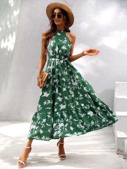 Outzidr - Green Tiered Fit And Flare Dress