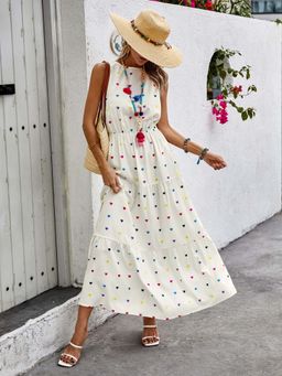 Outzidr - White Sleeveless Fit And Flare Street Style Dress