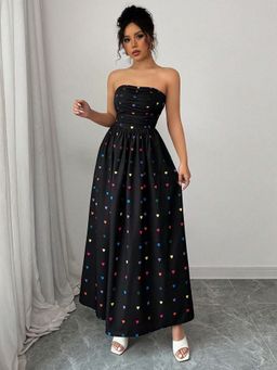 Outzidr - Black Off Shoulder Fit And Flared Vacay Dress