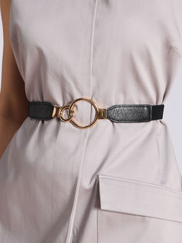 Twenty Dresses by Nykaa Fashion - Women's Black Double Ring Buckle Elasticated Waist Belt