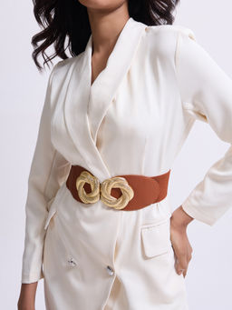 Twenty Dresses by Nykaa Fashion - Women's Tan Flower Shape Spiral Buckles Broad Elasticated Belt