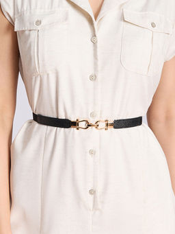 Twenty Dresses by Nykaa Fashion - Women's Black Slim Elasticated Waist Belt with Interlock Buckle