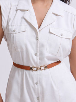 Twenty Dresses by Nykaa Fashion - Women's Tan Slim Elasticated Waist Belt with Interlock Buckle