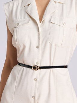 Twenty Dresses by Nykaa Fashion - Women's Black Artificial Patent Leather Gold Lock Slim Belt