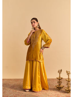 Sheetal Batra - Aroob - Silk Velvet Mustard Kurta with Sharara and Dupatta