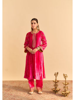 Sheetal Batra - Azmiya - Silk Velvet Hotpink Chauga Kurta and Salwar