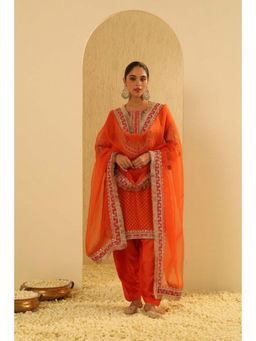 Sheetal Batra - Azmiya - Silk Velvet Orange Chauga Kurta with Salwar and Heavy Dupatta