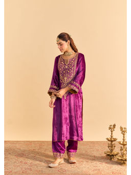 Sheetal Batra - Fareeha - Silk Velvet Deep Purple Kurta with Salwar