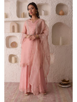 SURABHI ARYA - Pink Organza Embroidered Kurta With Sharara and Dupatta