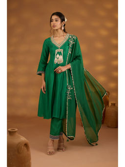 ISHA GUPTA TAYAL - Green Raj Mahal Kurta and Pant with Dupatta