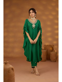 ISHA GUPTA TAYAL - Green Dwarpal Kaftan and Pant Set