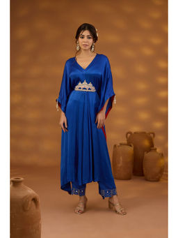 ISHA GUPTA TAYAL - Blue Mann Mandir Drape Kaftan and Pant Set with Belt